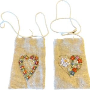 Cute, small hand made bags with heart/flower design ! ♡♡